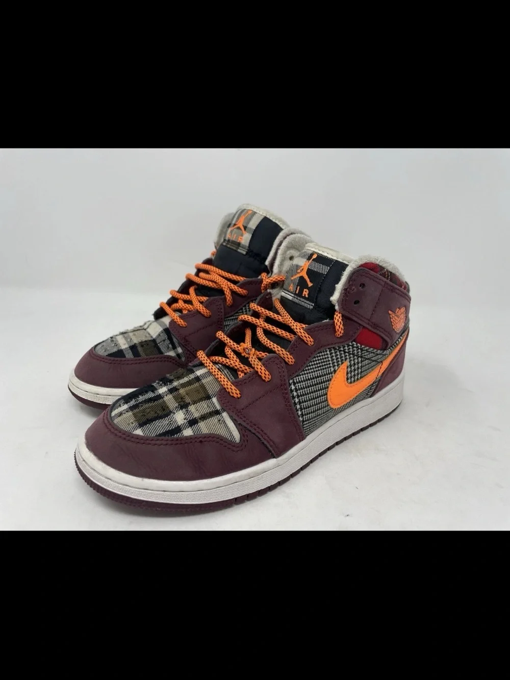 Size 5YUS - Nike Air Jordan 1 Mid Plaid Night Maroon Black White FD5460-608